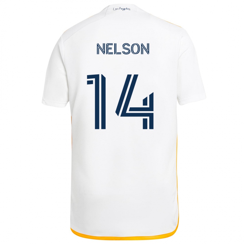 Niño Camiseta John Nelson #14 Blanco Amarillo 1ª Equipación 2024/25 La Camisa