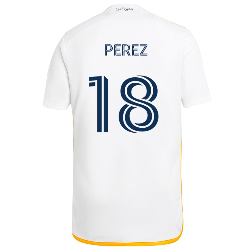 Niño Camiseta Jonathan Pérez #18 Blanco Amarillo 1ª Equipación 2024/25 La Camisa