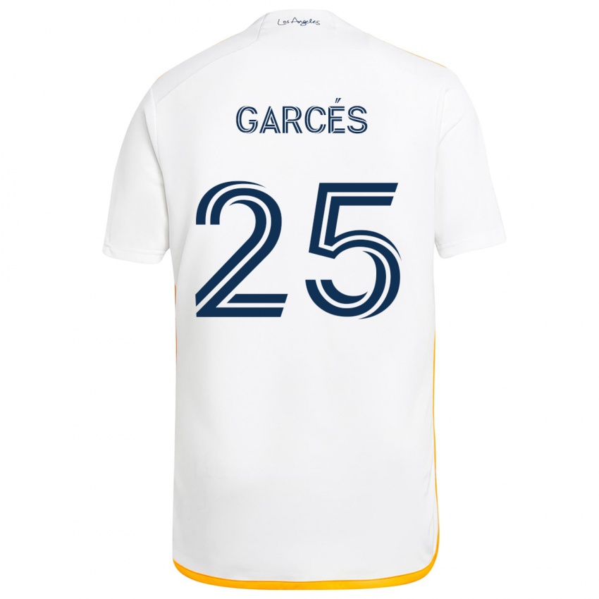 Niño Camiseta Carlos Garcés #25 Blanco Amarillo 1ª Equipación 2024/25 La Camisa