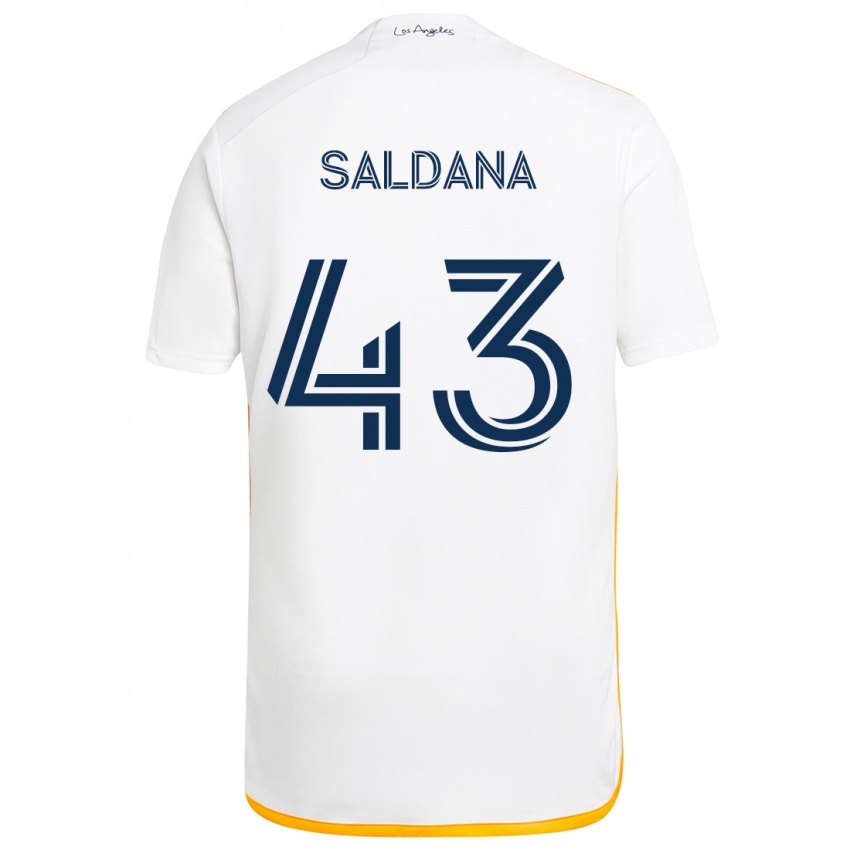 Niño Camiseta Adam Saldaña #43 Blanco Amarillo 1ª Equipación 2024/25 La Camisa