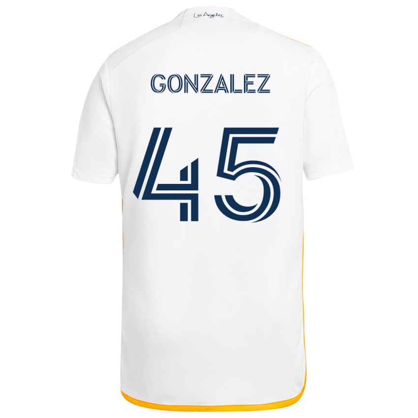 Niño Camiseta Adrián González #45 Blanco Amarillo 1ª Equipación 2024/25 La Camisa