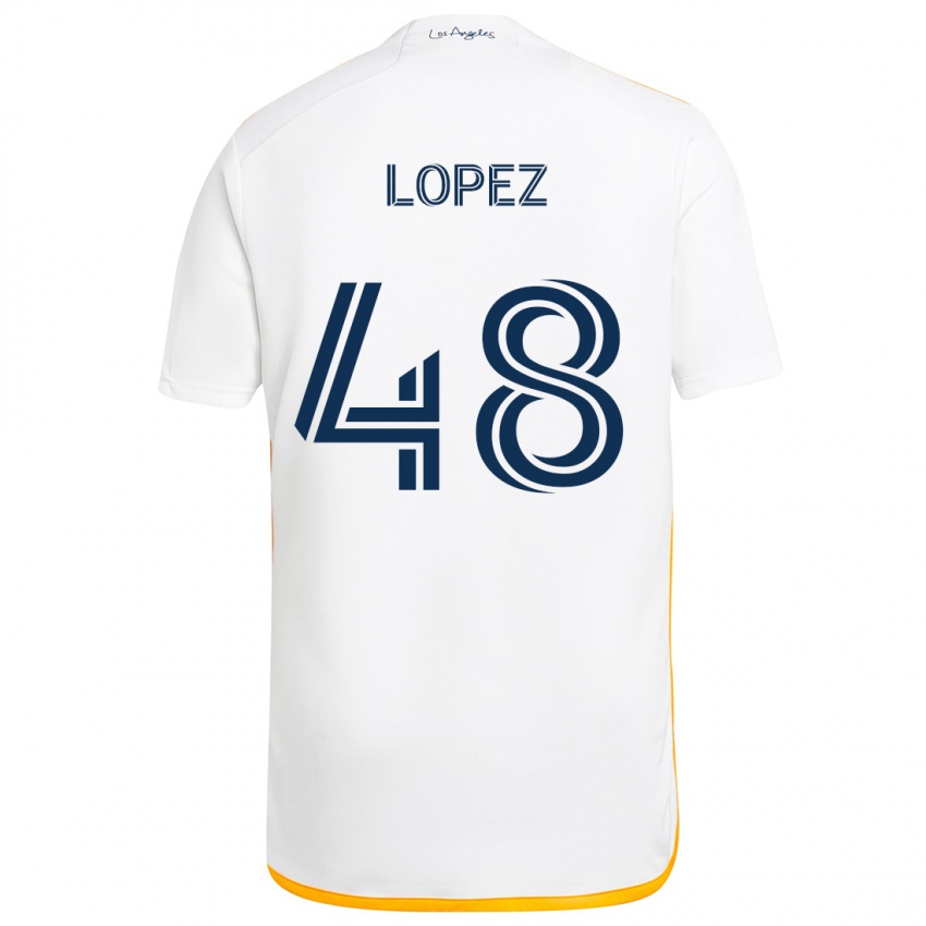 Niño Camiseta Diego López #48 Blanco Amarillo 1ª Equipación 2024/25 La Camisa