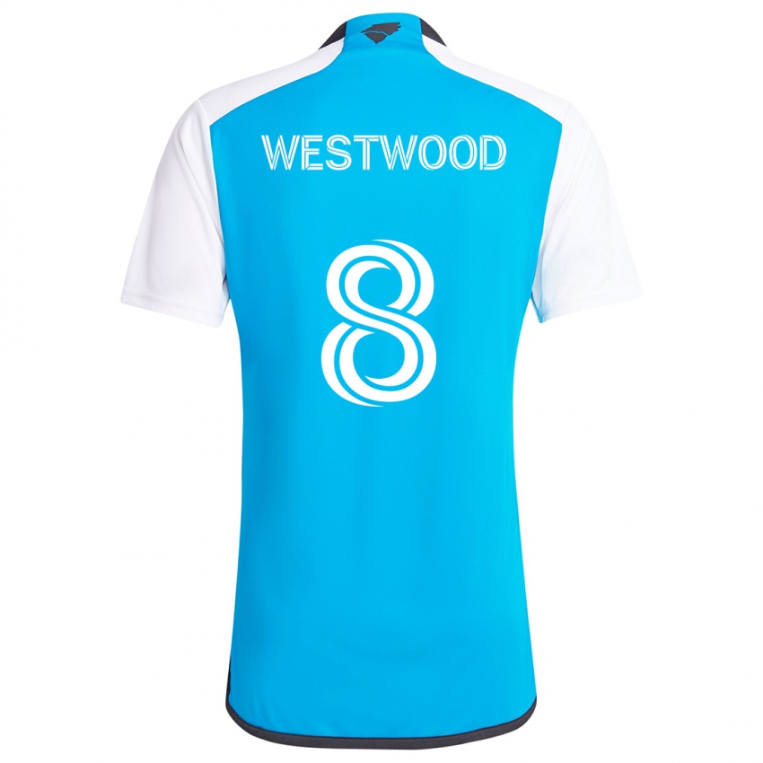 Niño Camiseta Ashley Westwood #8 Azul Blanco 1ª Equipación 2024/25 La Camisa