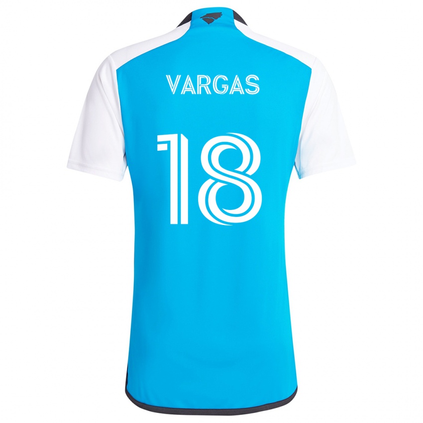 Niño Camiseta Kerwin Vargas #18 Azul Blanco 1ª Equipación 2024/25 La Camisa