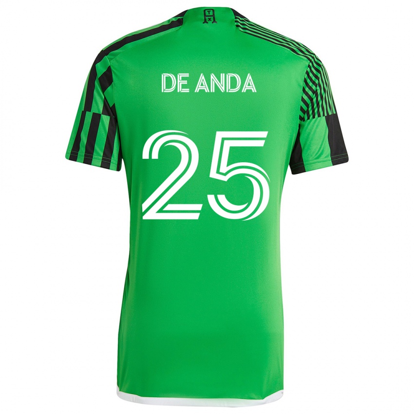 Niño Camiseta Anthony De Anda #25 Verde Negro 1ª Equipación 2024/25 La Camisa