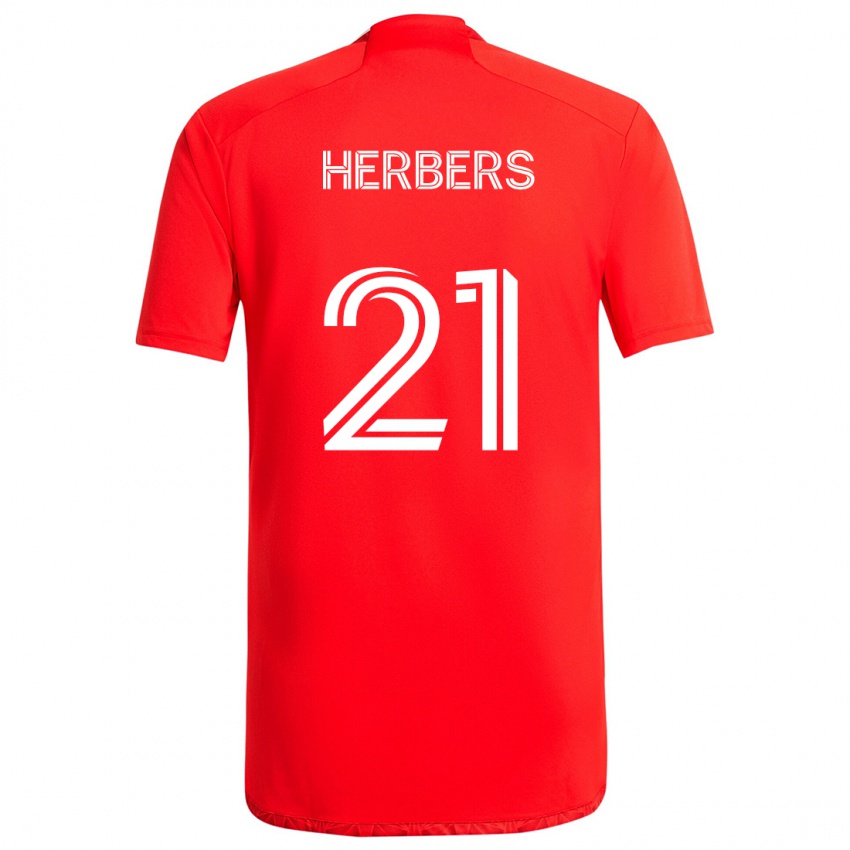 Niño Camiseta Fabian Herbers #21 Rojo Blanco 1ª Equipación 2024/25 La Camisa