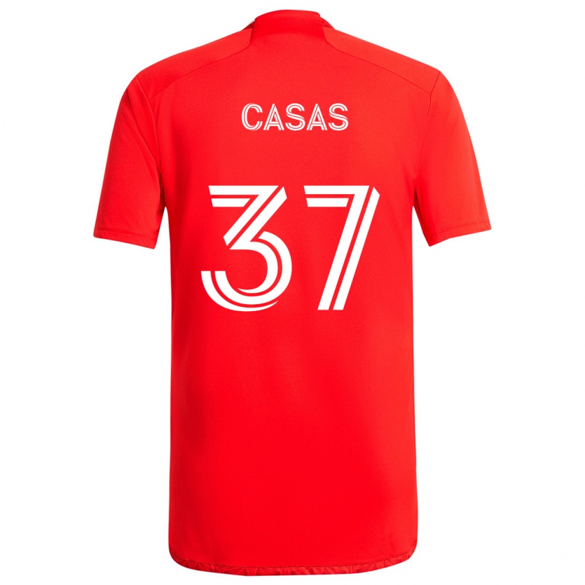 Niño Camiseta Javier Casas #37 Rojo Blanco 1ª Equipación 2024/25 La Camisa