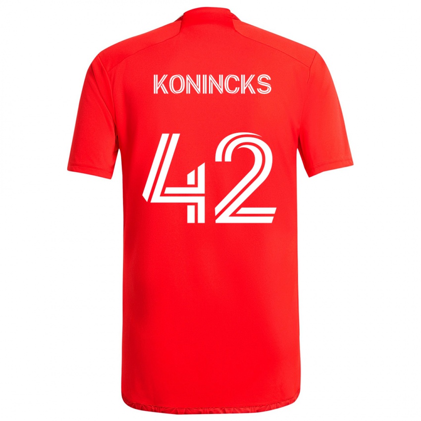 Niño Camiseta Diego Konincks #42 Rojo Blanco 1ª Equipación 2024/25 La Camisa