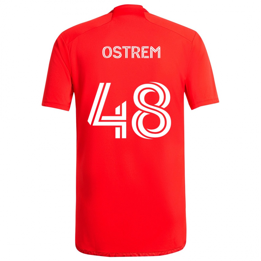 Niño Camiseta Charlie Ostrem #48 Rojo Blanco 1ª Equipación 2024/25 La Camisa