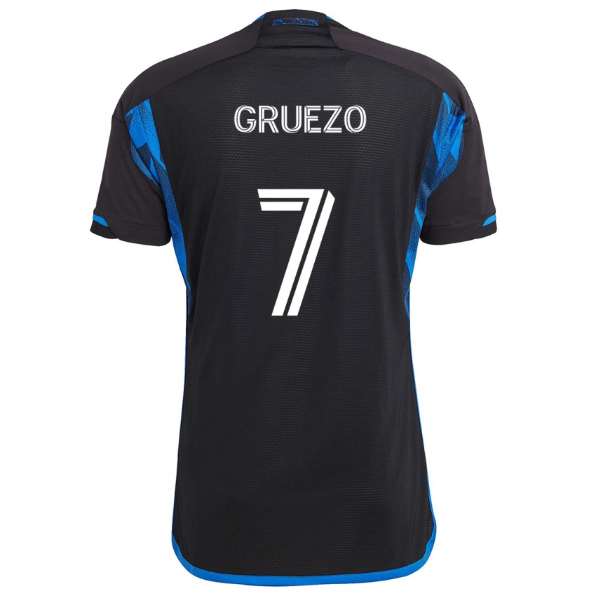 Niño Camiseta Carlos Gruezo #7 Azul Negro 1ª Equipación 2024/25 La Camisa