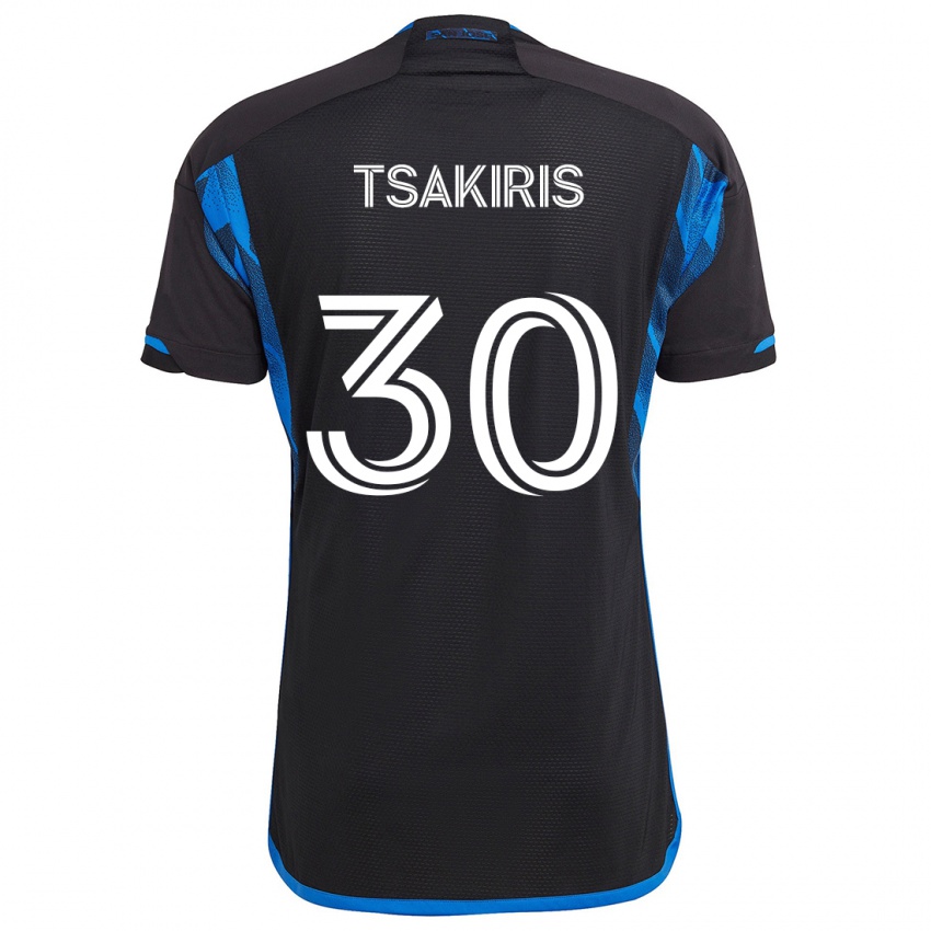 Niño Camiseta Niko Tsakiris #30 Azul Negro 1ª Equipación 2024/25 La Camisa