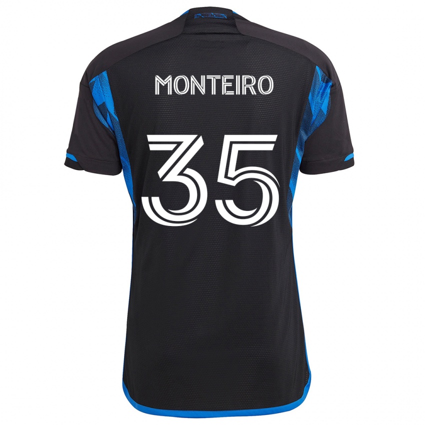 Niño Camiseta Jamiro Monteiro #35 Azul Negro 1ª Equipación 2024/25 La Camisa