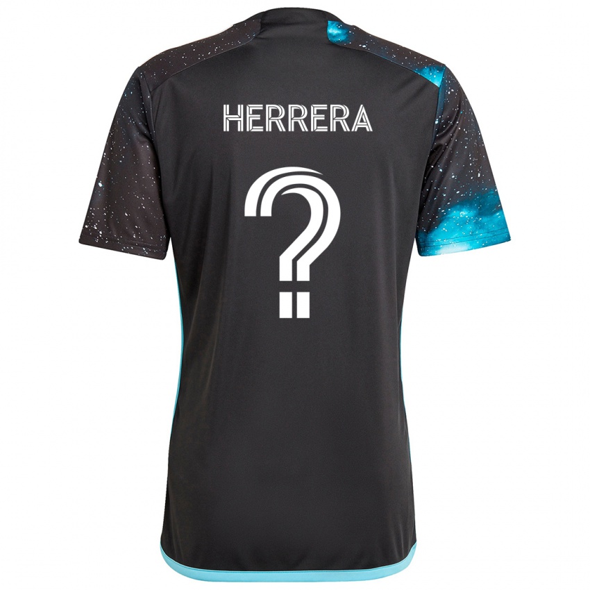 Niño Camiseta Oscar Herrera #0 Azul Negro 1ª Equipación 2024/25 La Camisa