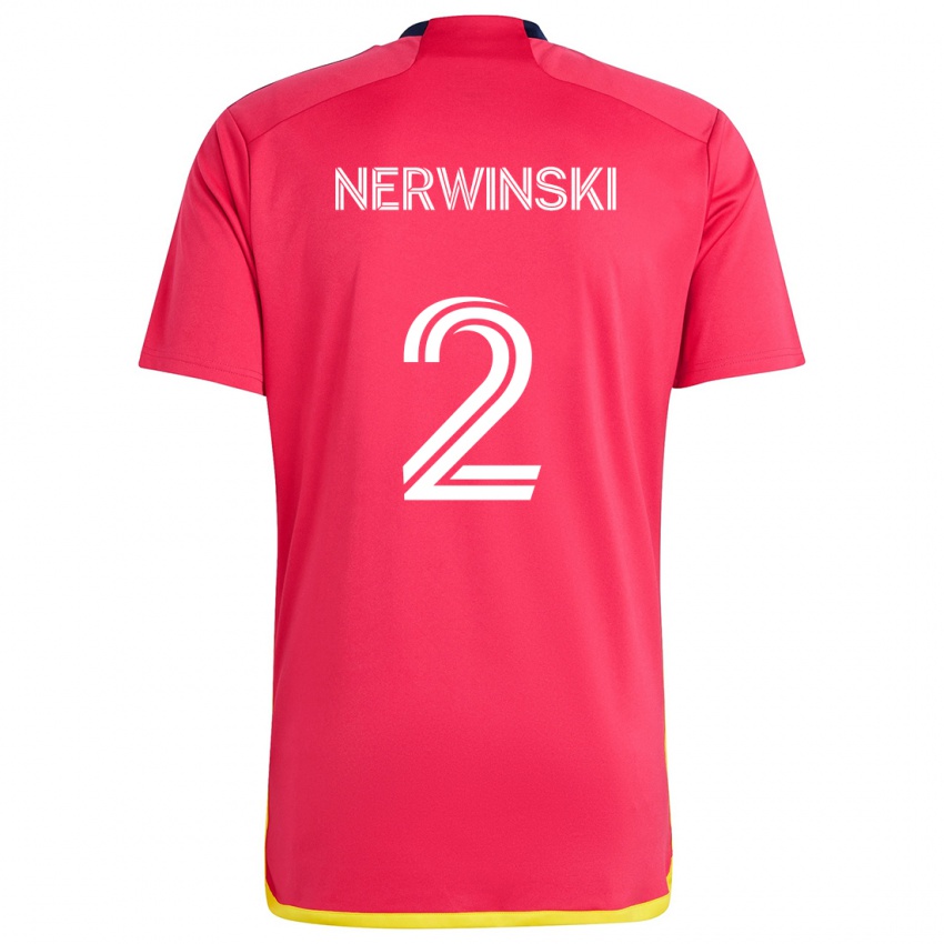 Niño Camiseta Jake Nerwinski #2 Rojo Azul 1ª Equipación 2024/25 La Camisa