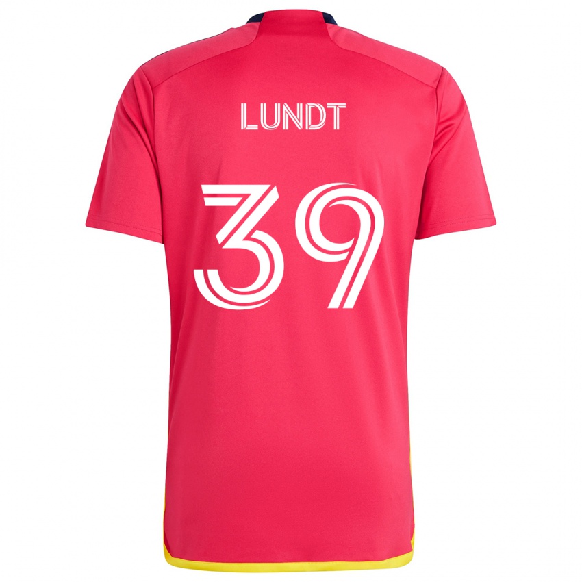 Niño Camiseta Ben Lundt #39 Rojo Azul 1ª Equipación 2024/25 La Camisa