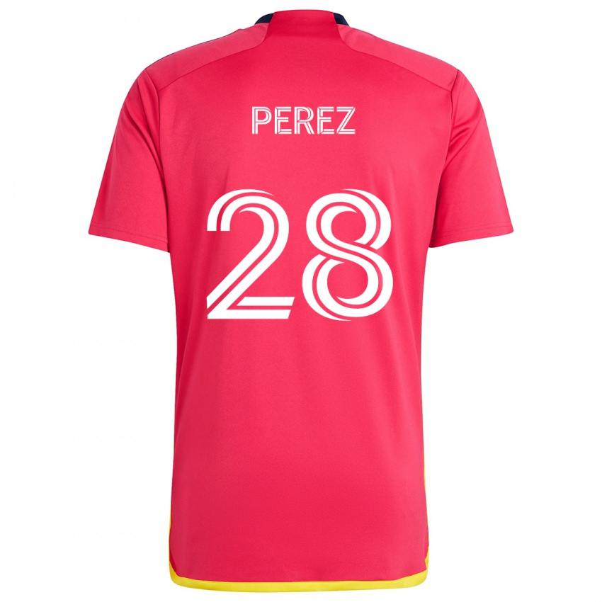 Niño Camiseta Miguel Perez #28 Rojo Azul 1ª Equipación 2024/25 La Camisa