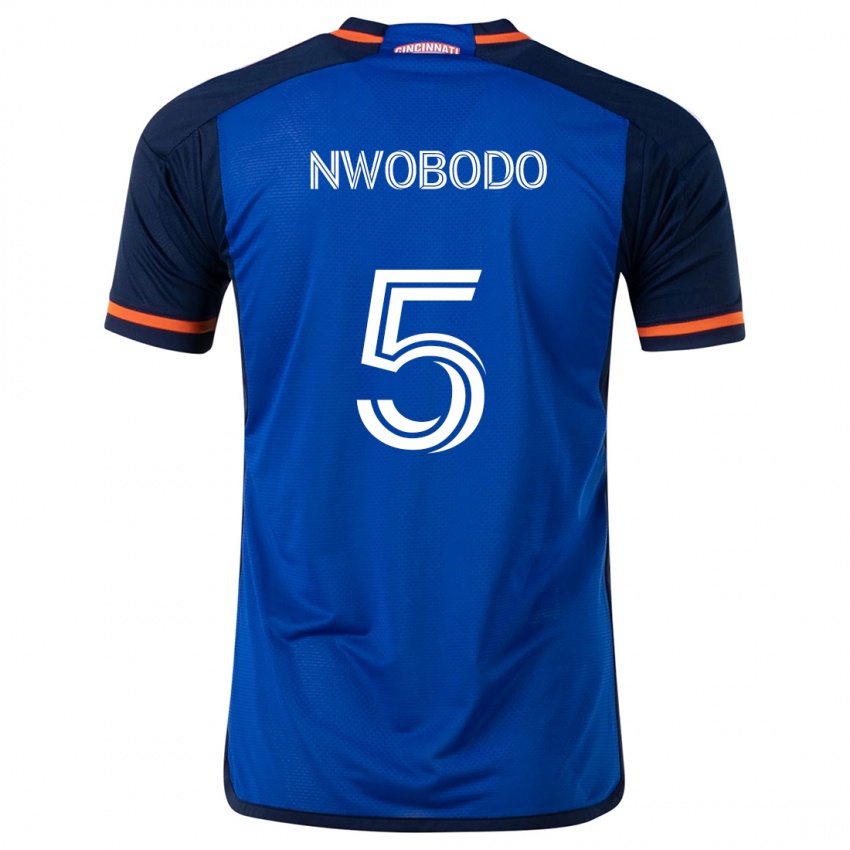 Niño Camiseta Obinna Nwobodo #5 Azul Blanco 1ª Equipación 2024/25 La Camisa