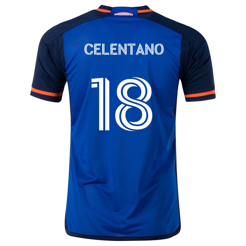 Niño Camiseta Roman Celentano #18 Azul Blanco 1ª Equipación 2024/25 La Camisa