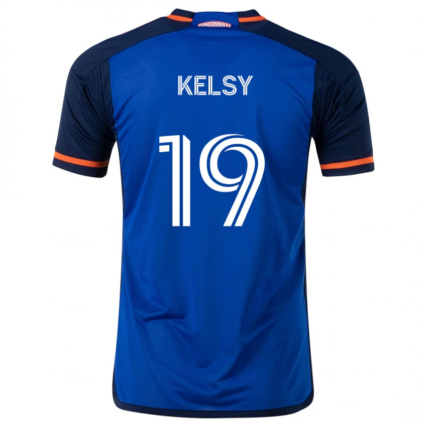 Niño Camiseta Kevin Kelsy #19 Azul Blanco 1ª Equipación 2024/25 La Camisa