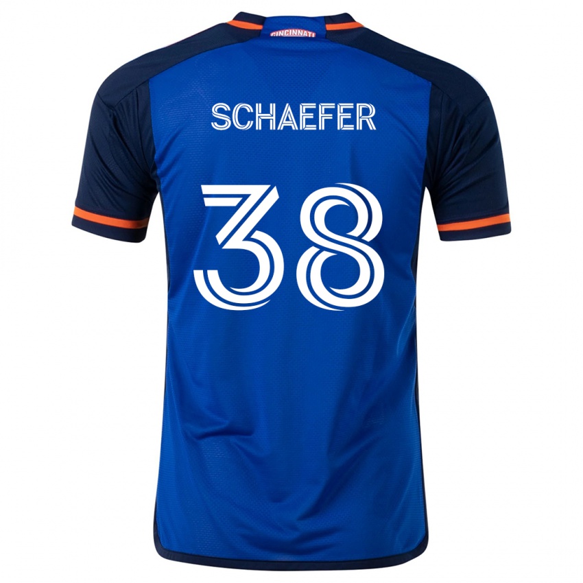 Niño Camiseta Brian Schaefer #38 Azul Blanco 1ª Equipación 2024/25 La Camisa