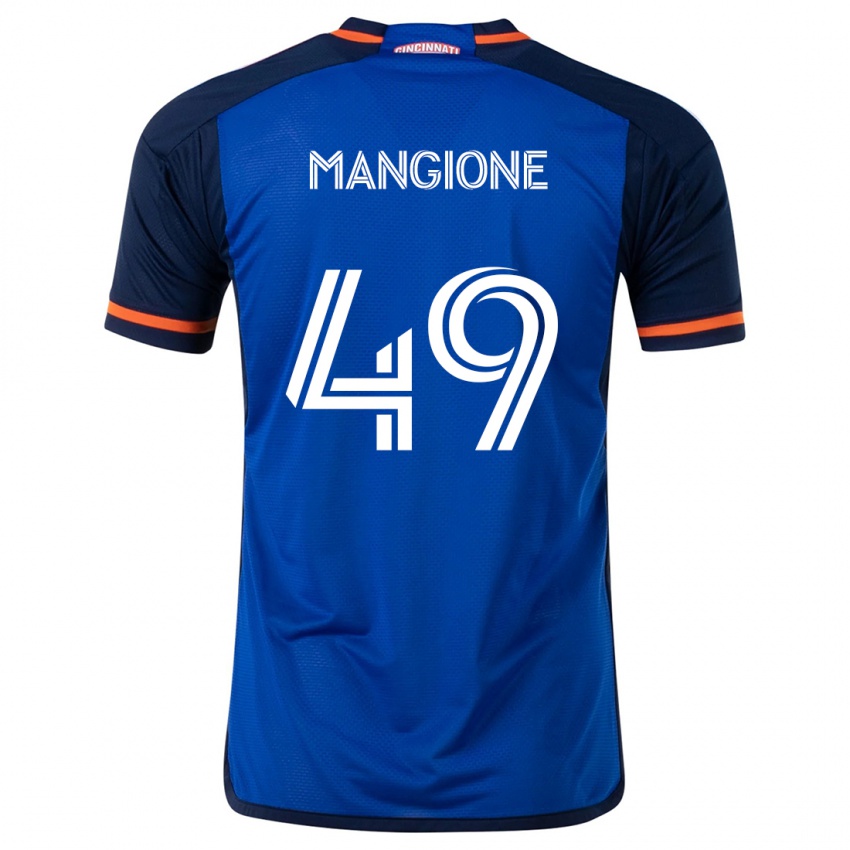 Niño Camiseta Peter Mangione #49 Azul Blanco 1ª Equipación 2024/25 La Camisa