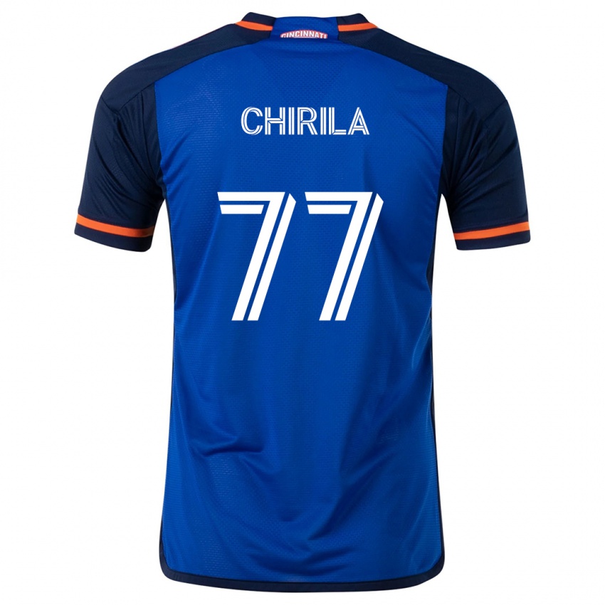 Niño Camiseta Stefan Chirila #77 Azul Blanco 1ª Equipación 2024/25 La Camisa