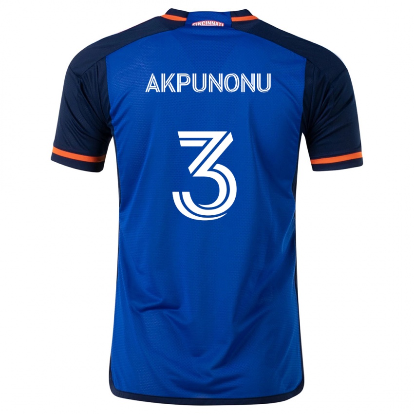 Niño Camiseta Joey Akpunonu #3 Azul Blanco 1ª Equipación 2024/25 La Camisa