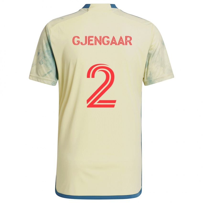 Niño Camiseta Dennis Gjengaar #2 Amarillo Rojo Azul 1ª Equipación 2024/25 La Camisa