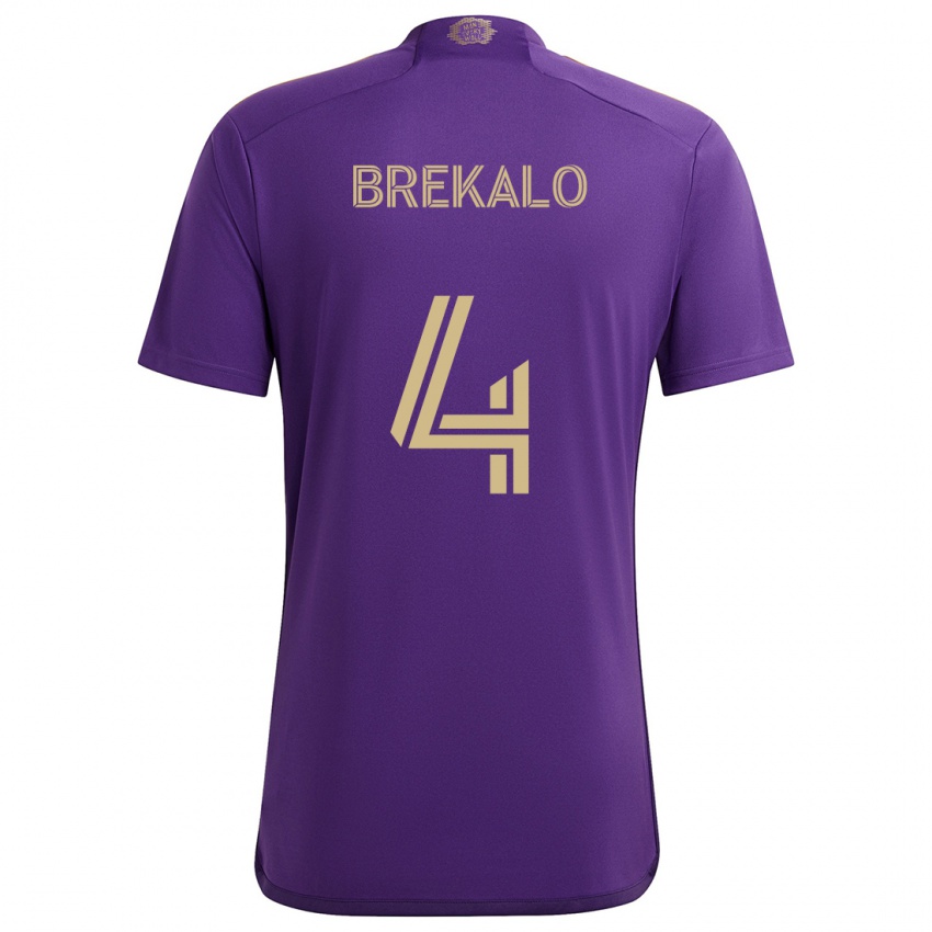 Niño Camiseta David Brekalo #4 Púrpura Amarillo 1ª Equipación 2024/25 La Camisa