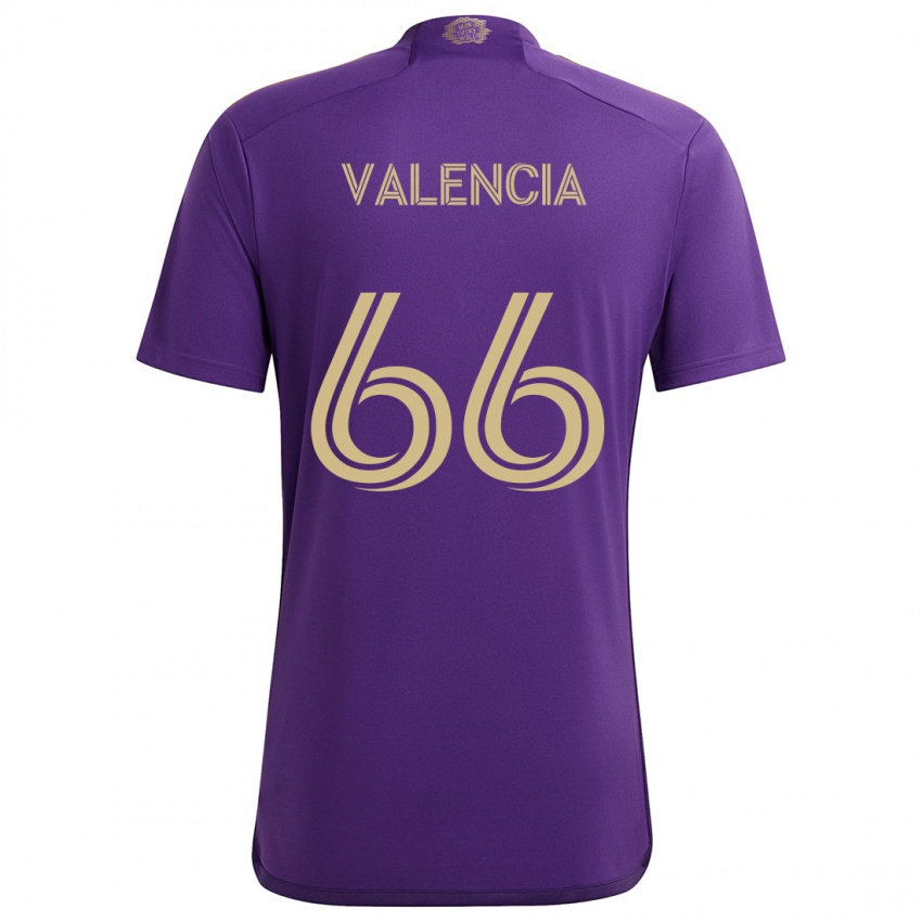 Niño Camiseta Yeiler Valencia #66 Púrpura Amarillo 1ª Equipación 2024/25 La Camisa