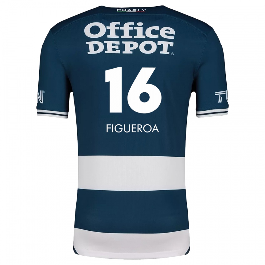 Niño Camiseta Antonio Figueroa #16 Azul Blanco 1ª Equipación 2024/25 La Camisa