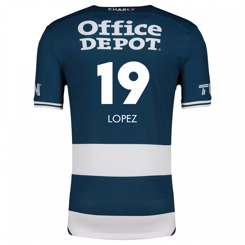 Niño Camiseta Javier Eduardo López #19 Azul Blanco 1ª Equipación 2024/25 La Camisa