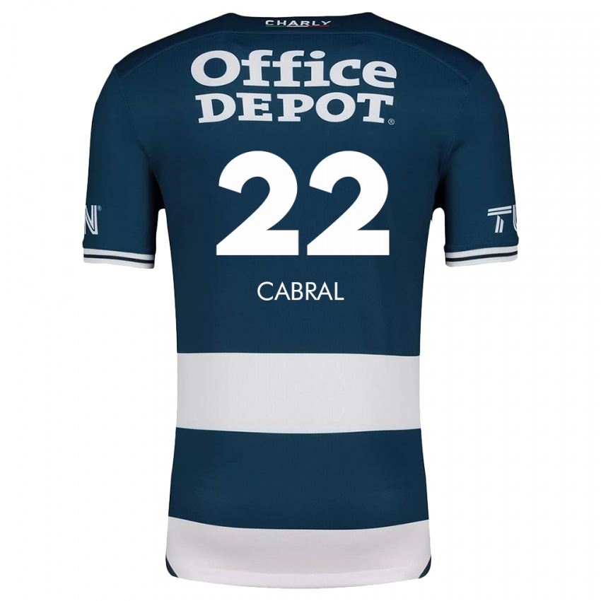 Niño Camiseta Gustavo Cabral #22 Azul Blanco 1ª Equipación 2024/25 La Camisa