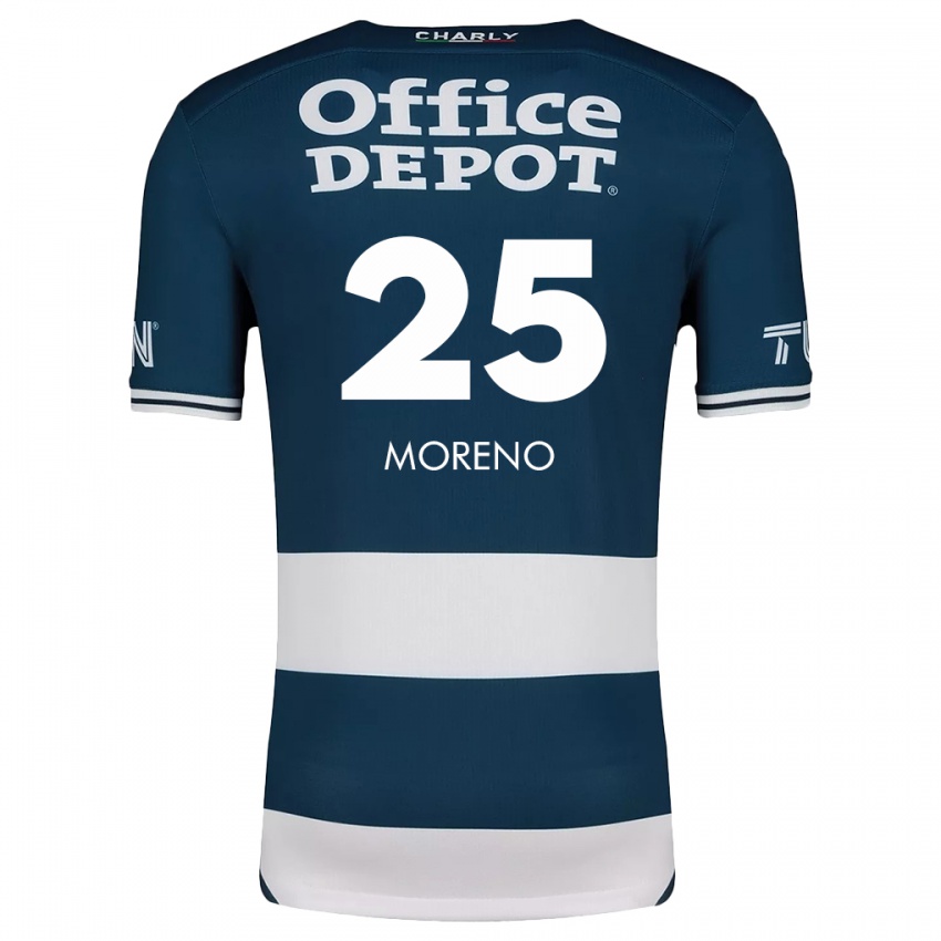 Niño Camiseta Carlos Moreno #25 Azul Blanco 1ª Equipación 2024/25 La Camisa