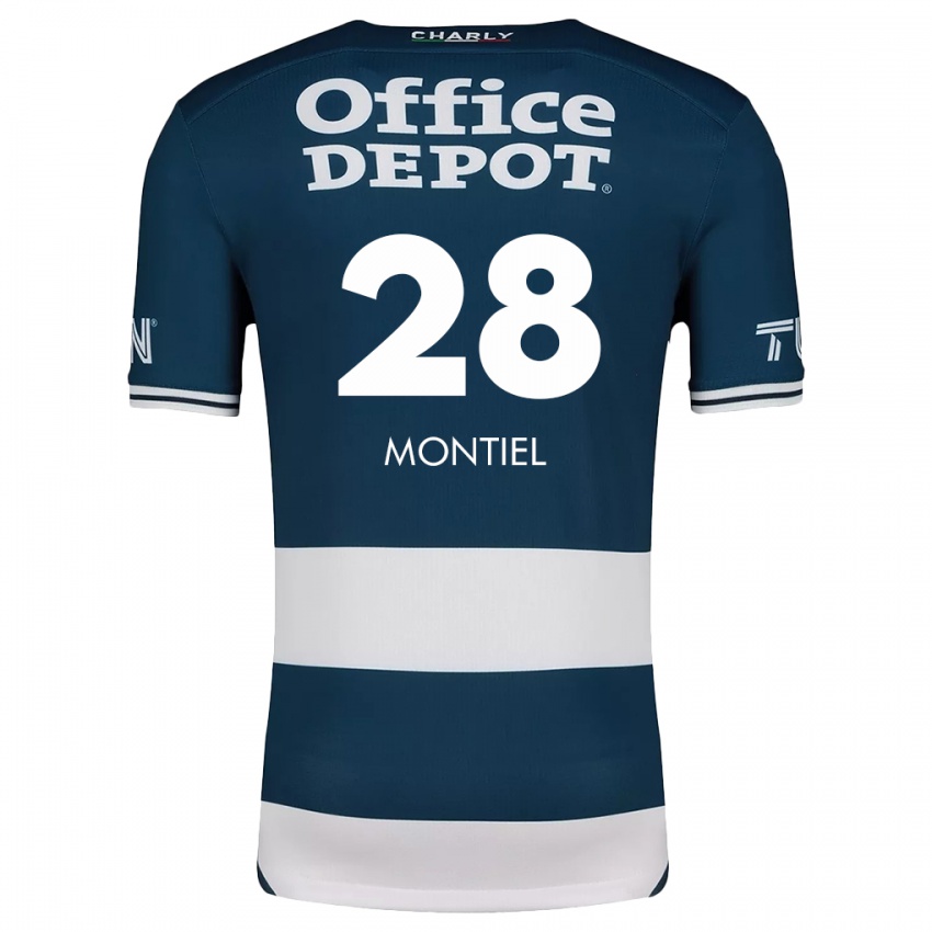 Niño Camiseta Elías Montiel #28 Azul Blanco 1ª Equipación 2024/25 La Camisa