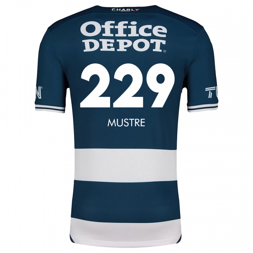 Niño Camiseta Eduardo Mustre #229 Azul Blanco 1ª Equipación 2024/25 La Camisa