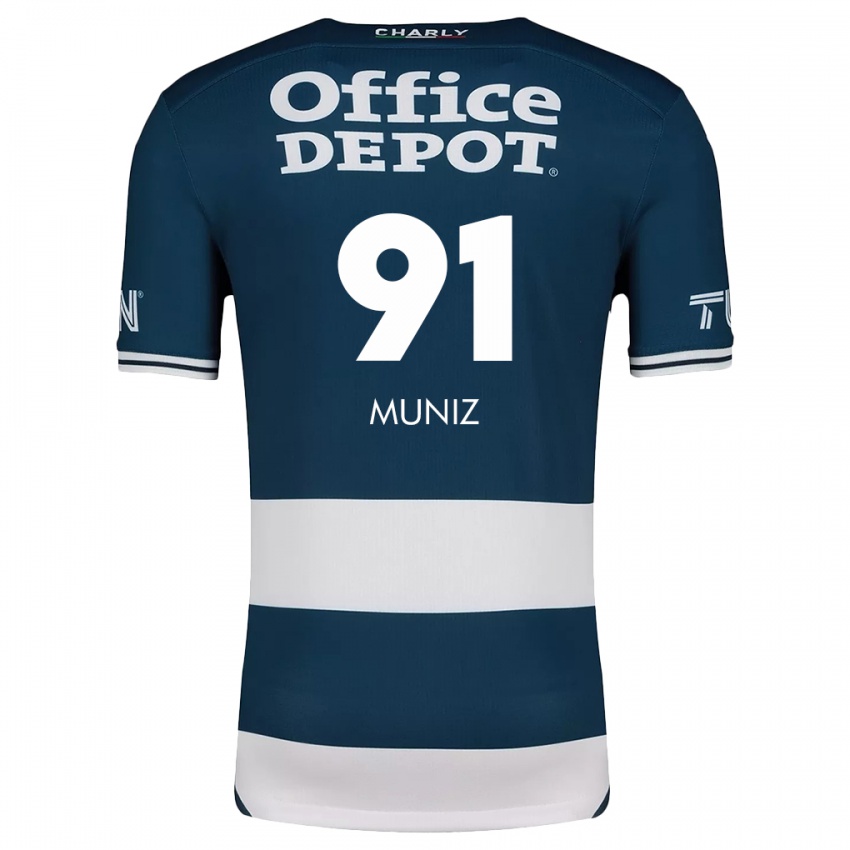 Niño Camiseta Brandon Muñiz #91 Azul Blanco 1ª Equipación 2024/25 La Camisa