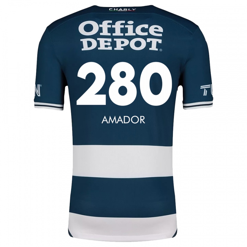 Niño Camiseta Santiago Amador #280 Azul Blanco 1ª Equipación 2024/25 La Camisa