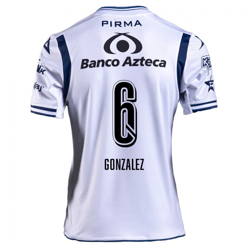 Niño Camiseta Pablo González #6 Blanco Azul Marino 1ª Equipación 2024/25 La Camisa