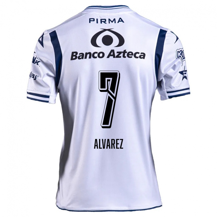 Niño Camiseta Daniel Álvarez #7 Blanco Azul Marino 1ª Equipación 2024/25 La Camisa