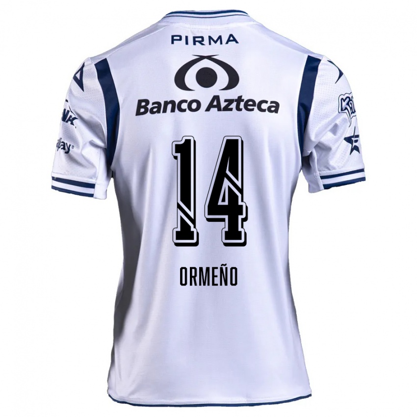 Niño Camiseta Santiago Ormeño #14 Blanco Azul Marino 1ª Equipación 2024/25 La Camisa