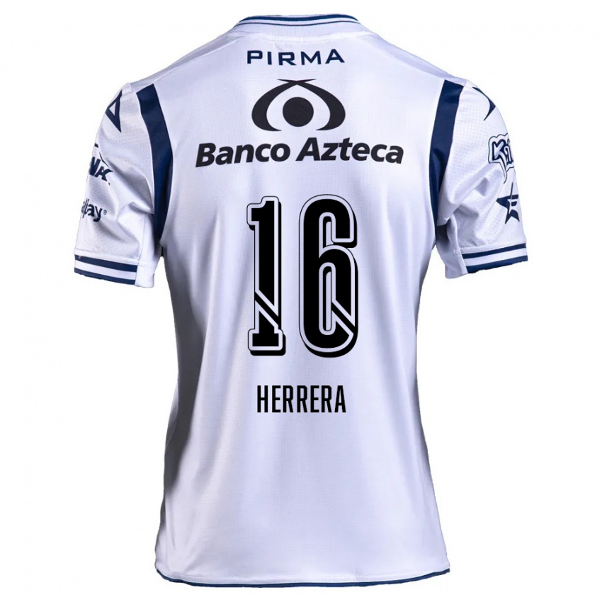 Niño Camiseta Alberto Herrera #16 Blanco Azul Marino 1ª Equipación 2024/25 La Camisa