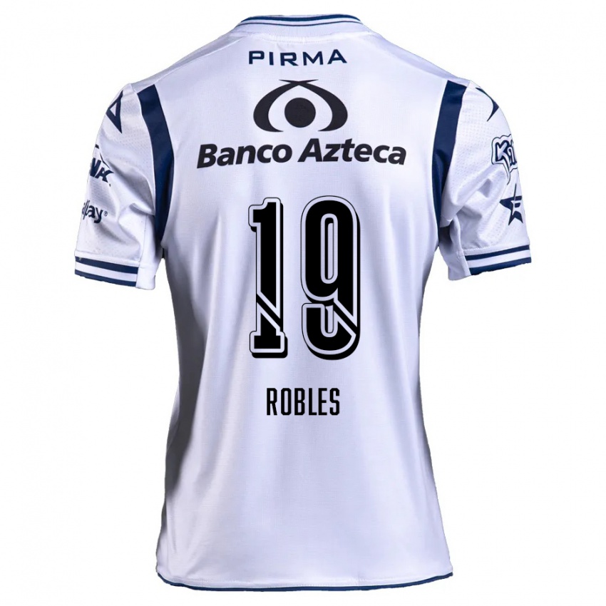 Niño Camiseta Ángel Robles #19 Blanco Azul Marino 1ª Equipación 2024/25 La Camisa