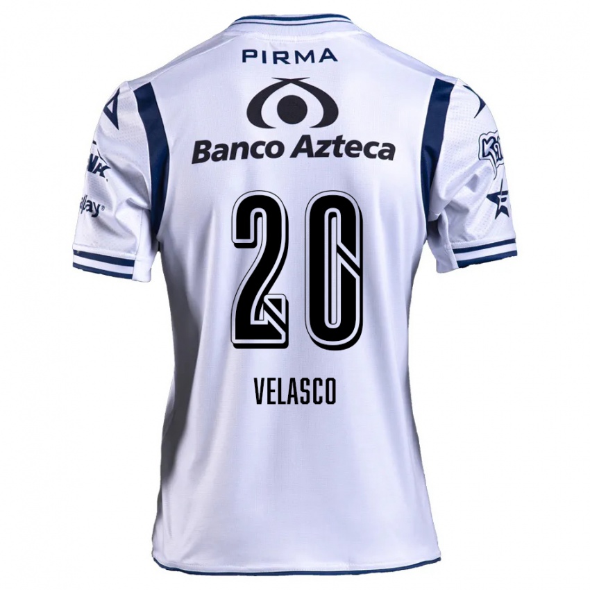 Niño Camiseta Kevin Velasco #20 Blanco Azul Marino 1ª Equipación 2024/25 La Camisa