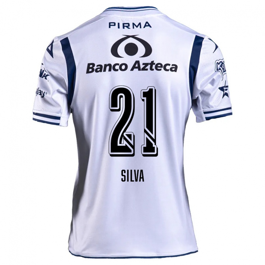 Niño Camiseta Gastón Silva #21 Blanco Azul Marino 1ª Equipación 2024/25 La Camisa