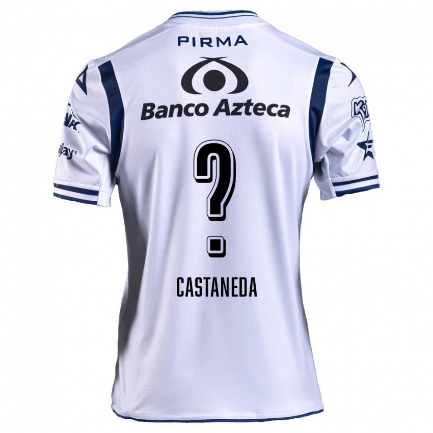 Niño Camiseta Christian Castañeda #0 Blanco Azul Marino 1ª Equipación 2024/25 La Camisa