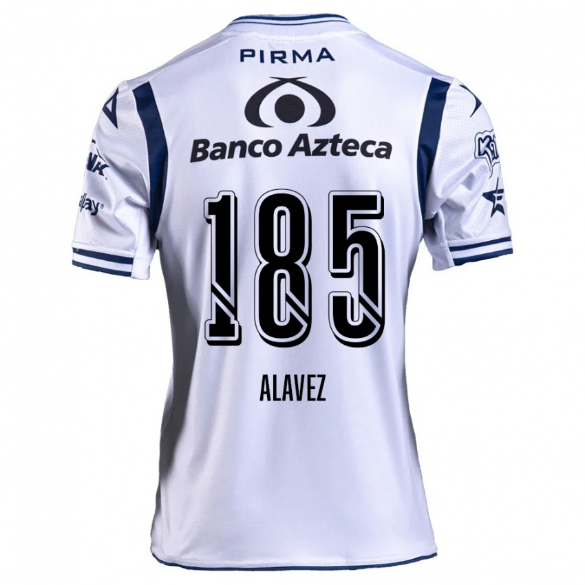 Niño Camiseta Brian Alavez #185 Blanco Azul Marino 1ª Equipación 2024/25 La Camisa