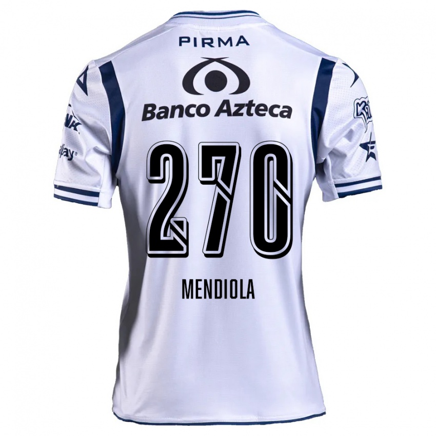 Niño Camiseta Carlos Mendiola #270 Blanco Azul Marino 1ª Equipación 2024/25 La Camisa