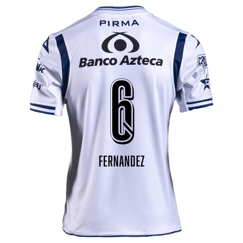 Niño Camiseta Liliana Fernández #6 Blanco Azul Marino 1ª Equipación 2024/25 La Camisa