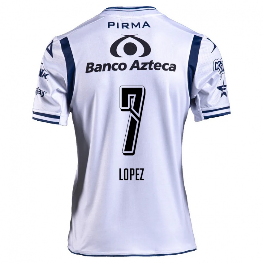 Niño Camiseta Viridiana López #7 Blanco Azul Marino 1ª Equipación 2024/25 La Camisa